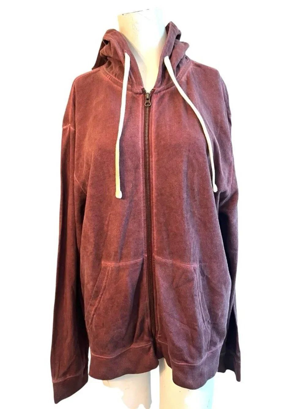 Route 66 Size Large Full Zip Hooded Sweatshirt Sun Washed Faded Burgundy Maroon